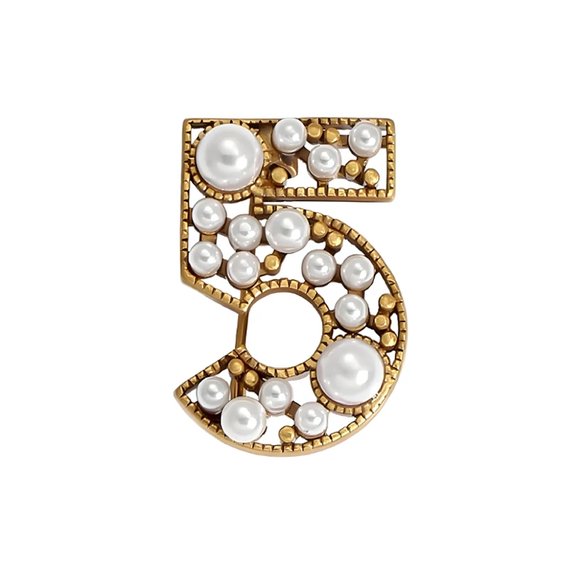

Lucky Number Five Brooch Brass Plated With Gold Pearl Zircon Inlaid Luxurious Stylish Design Elegant Clothing Accessories Brooch