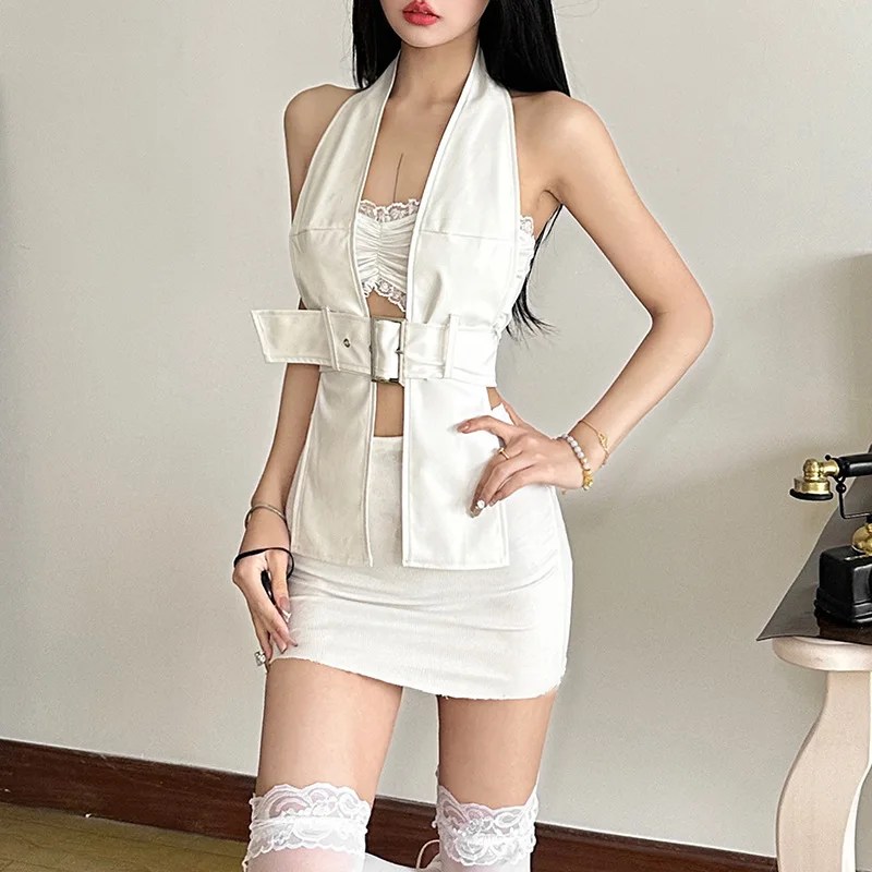 

2024 Autumn Winter New Sle Women's Pure Color Slim Fit Strapl Faionable Hanging Ne Two Piece Set Bal