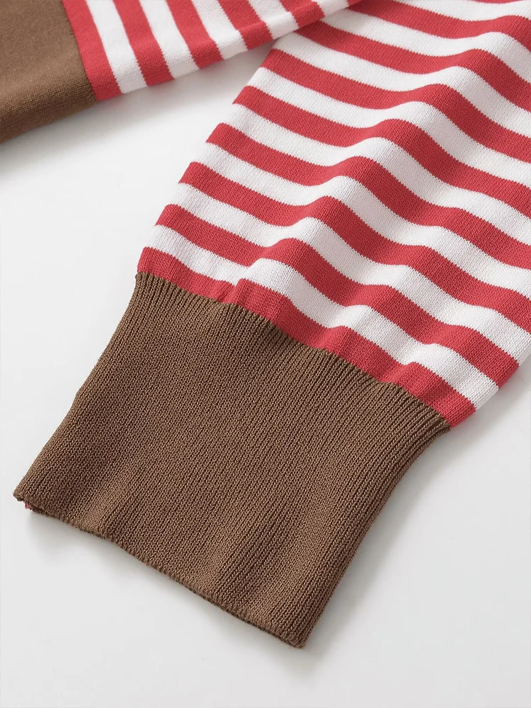 ヨーロッパとアメリカのスタイルの秋の新作ファッション、シンプルでカジュアルな女性のゆったりとしたストライプ柄の丸首長袖セーター