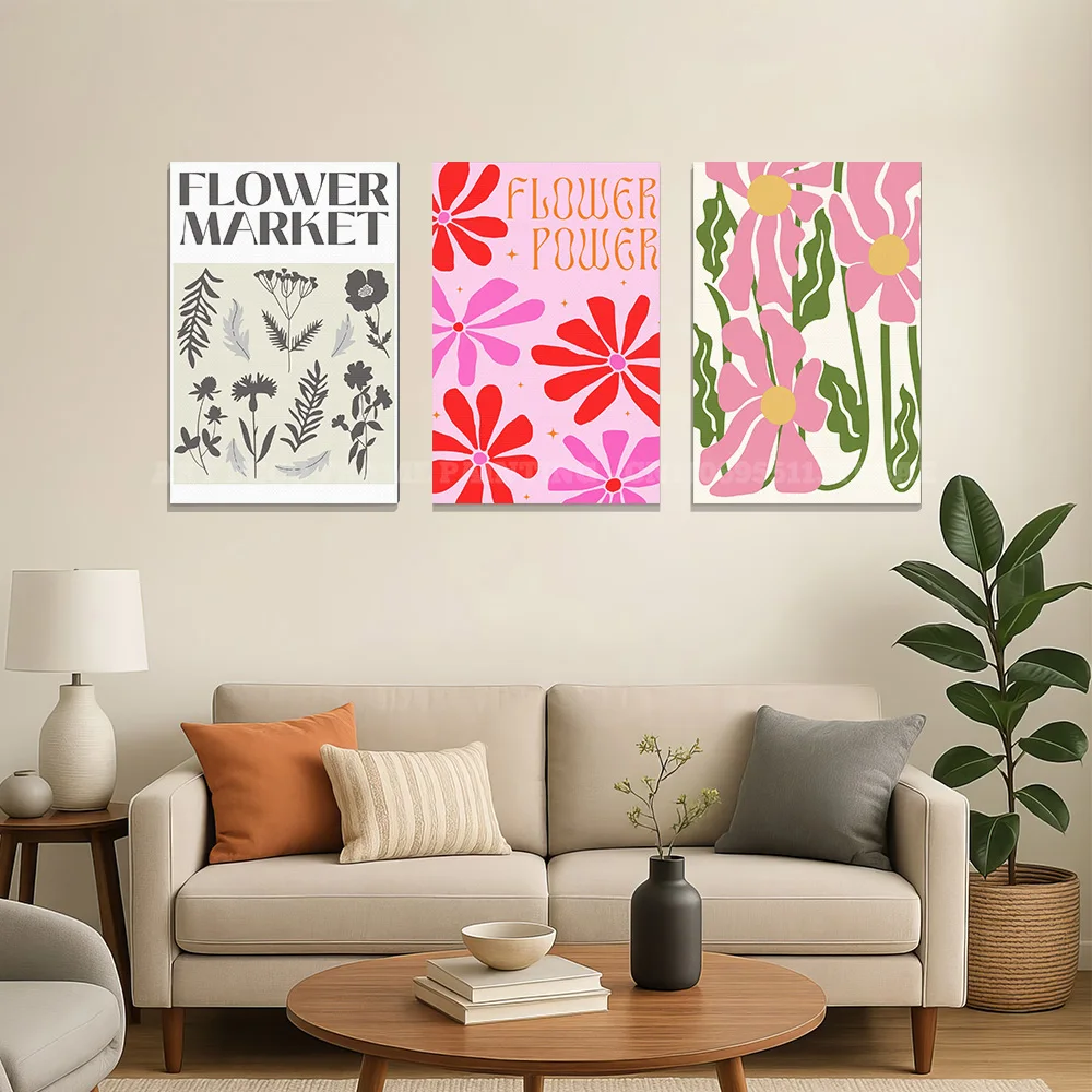 Retro Hippie Flower Canvas Poster French Wall Art Milan Sydney Daisy Sunflower Print Bedroom Living Room Home Decor Gift