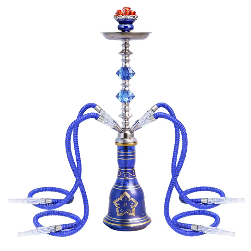 Complete 4‑hose Arabic Hookah Set, Black‑Gold Carved Glass Hookah, Luxury Crystal Stem Smoking Accessory for Bar Club Gatherings