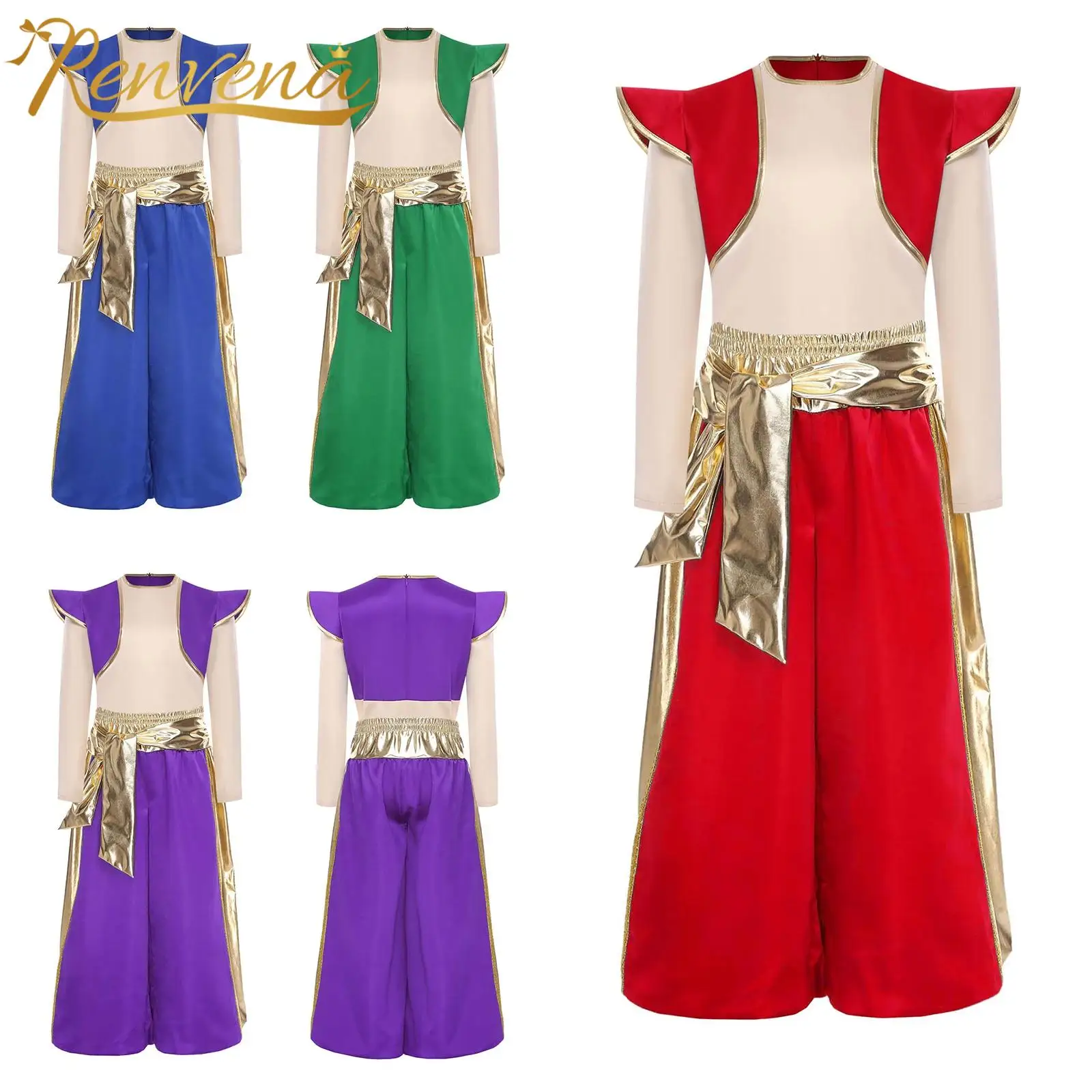 

Boys Arabian Prince Costumes Kids Halloween Lamp Elf Cosplay Dress-up Clothes Children Carnival Stage Dance Performance Outfits