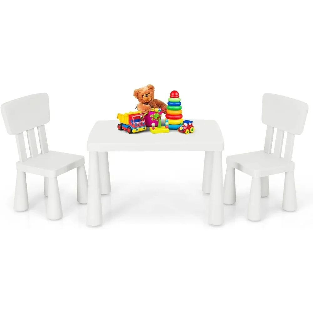 Kids Table and Chair Set, Plastic Children Activity Table and 2 Chairs for Art Craft, Easy-Clean Tabletop, 3-Piece