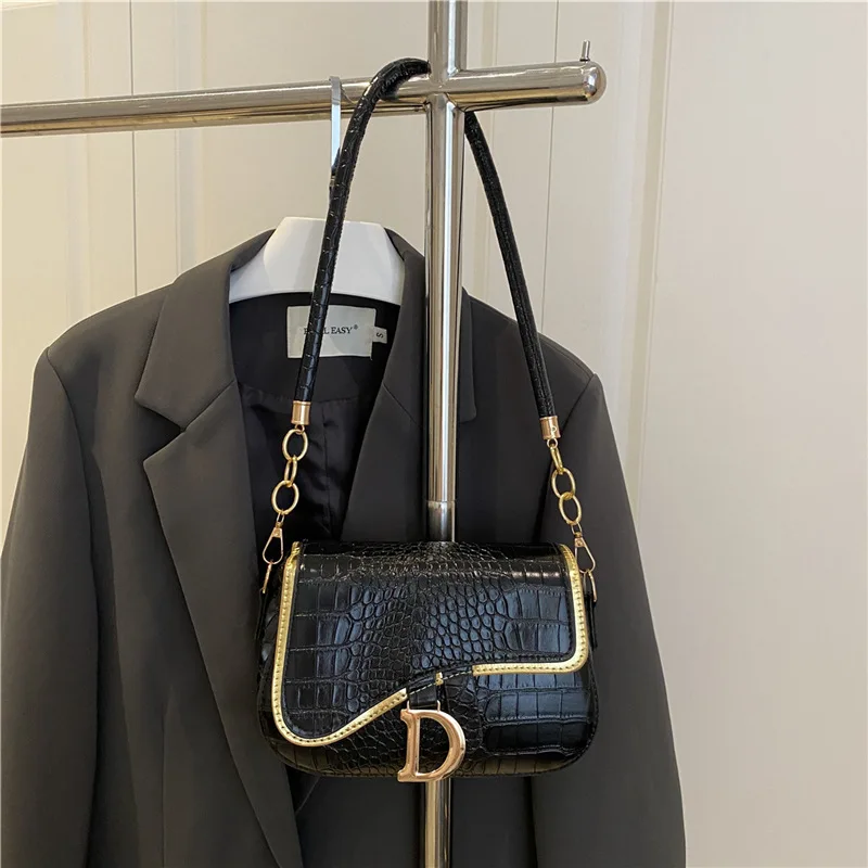 New Trendy Black Square Underarm Bag Fashion Women's Saddle Bag Casual Single Shoulder Soft PU Leather Crossbody Bag Female