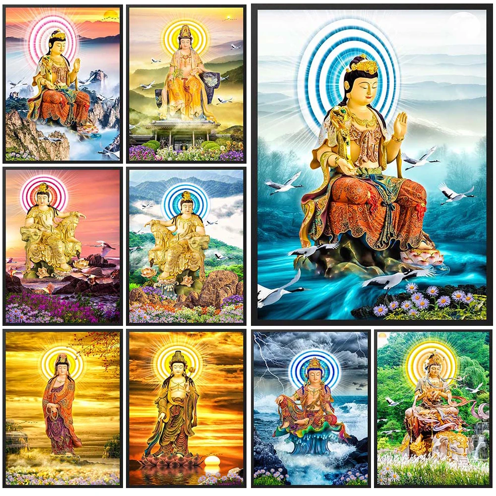 

Religion Guanyin Bodhisattva Buddhism Sakyamuni Buddha Poster Wall Pictures For Church Wall Art Canvas Painting Unframed