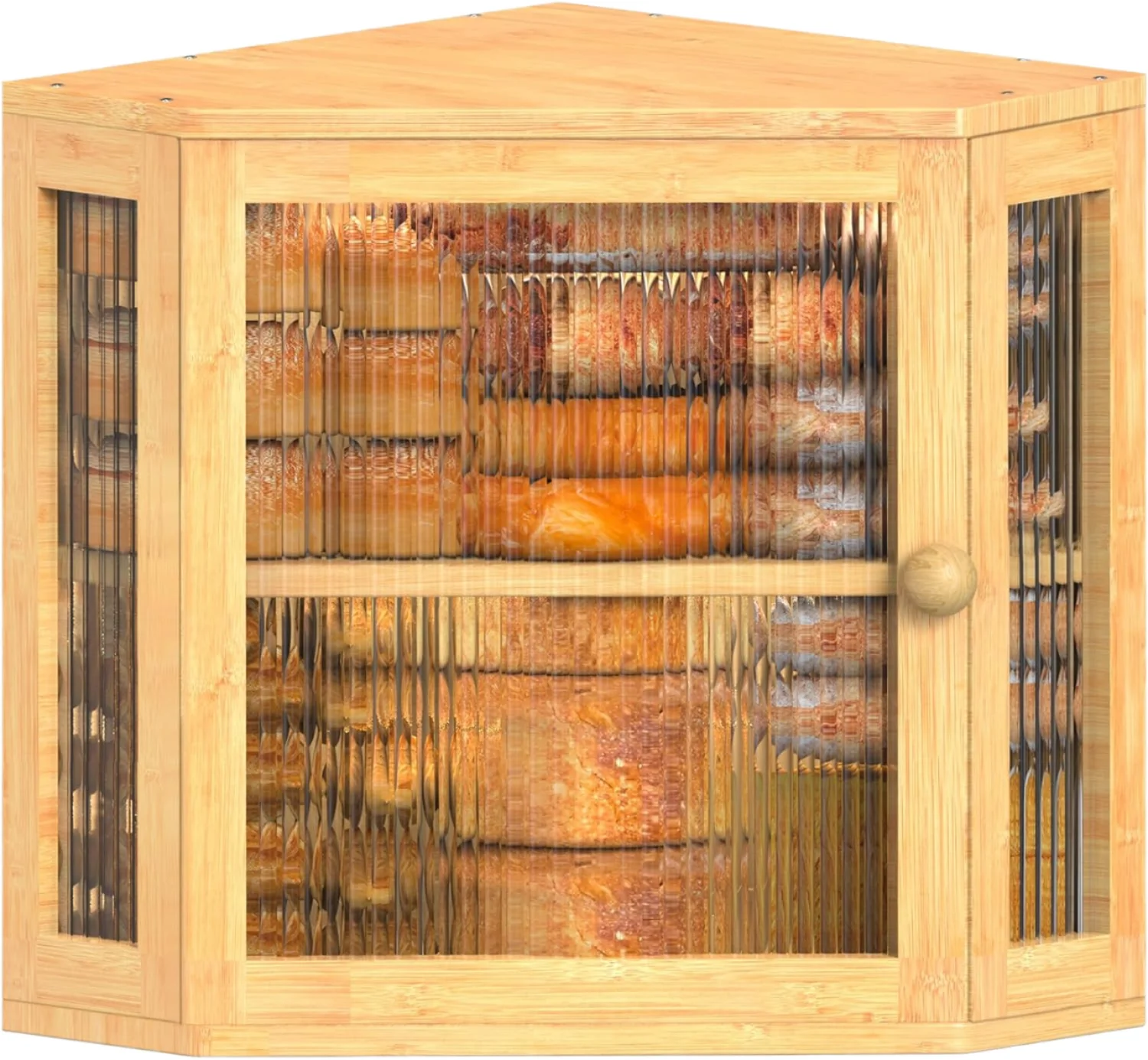 Modern Rectangle Kitchen Countertop Extra Large Double Layer Natural Bamboo Lacquer Corner Bread Box Adjustable Height