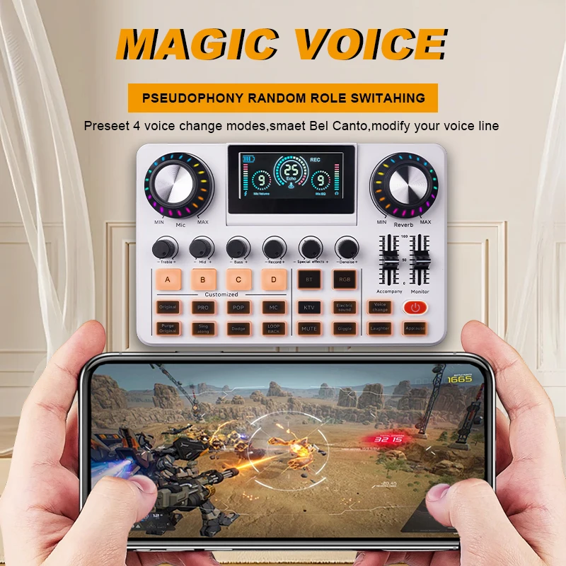 NXG Live Sound Card Mixer, OTG Lossless Transmission Accompaniment Adjustable Stereo Display with Independent Mic EQ Regulation