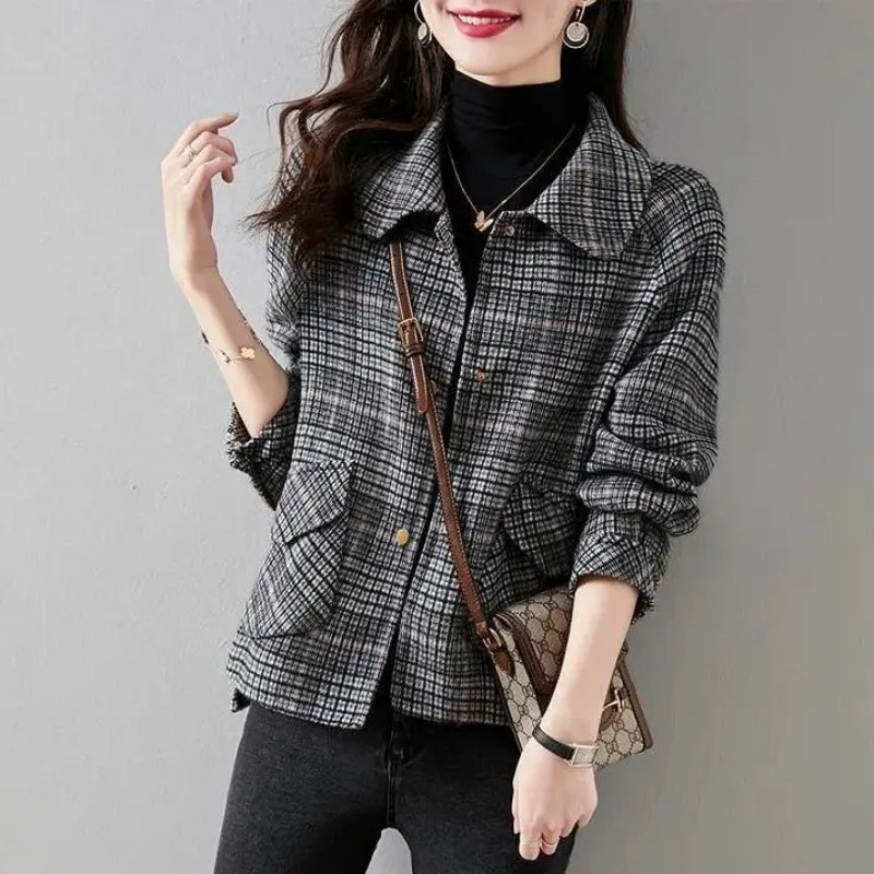 Women's Jackets Check Short Female Wool & Blends Coat Lined 2025 Trend Cheap Clothing Promotion Vintage High Quality Great Sale