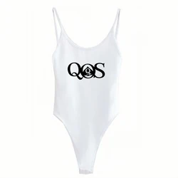QOS sexy backless U-shaped camisole top solid color triangle tight jumpsuit