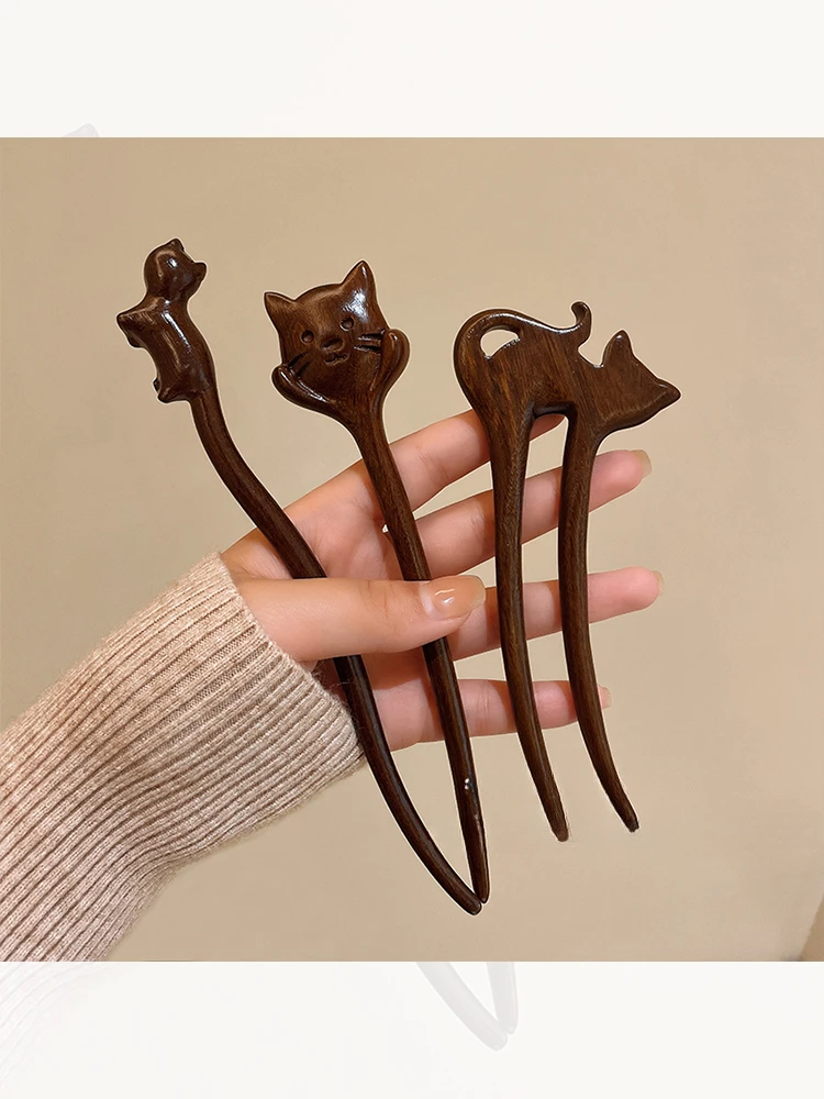 

Ancient Style New Chinese Style Wooden Hair Hairpin U-Shaped Hair Clasp Ebony