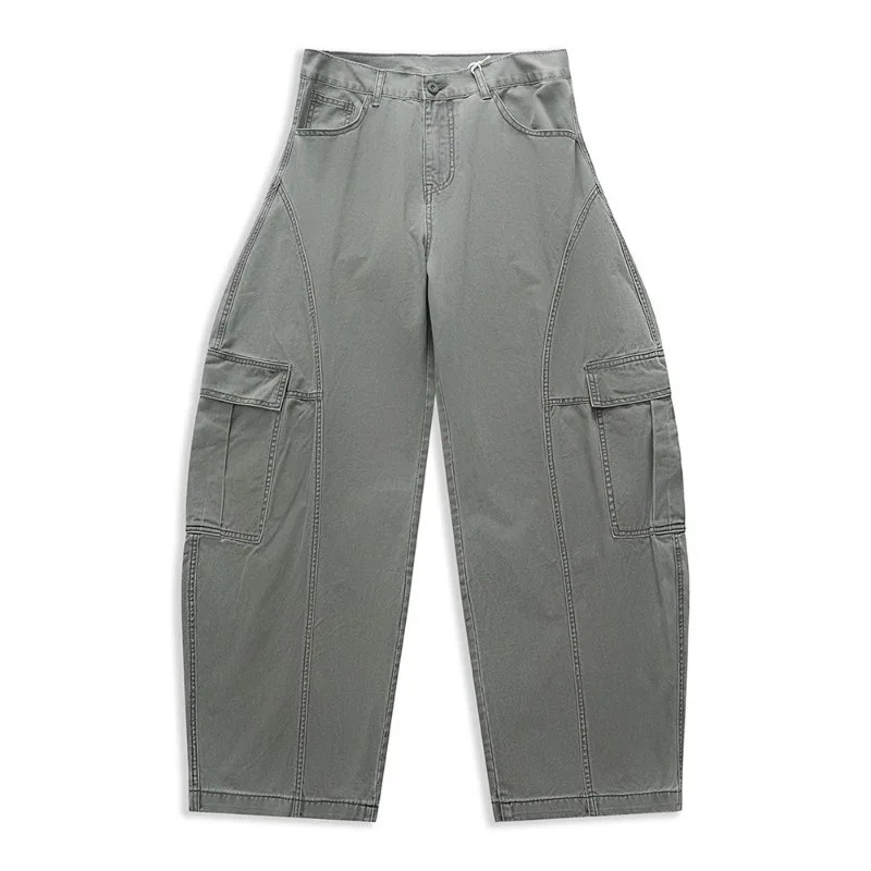 Mens American Vintage Curved Cut Jeans Loose Wide Leg Draping Three Dimensional Tailoring Casual Denim Long Trousers