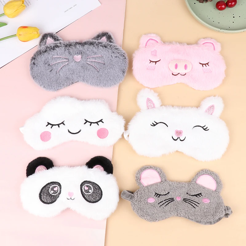 1PCS Plush Cute Grey Cat Eye Mask Sleeping Mask Eye Shade Cover Blindfold Eyeshade Eyepatch Suitable for Travel Home Gift