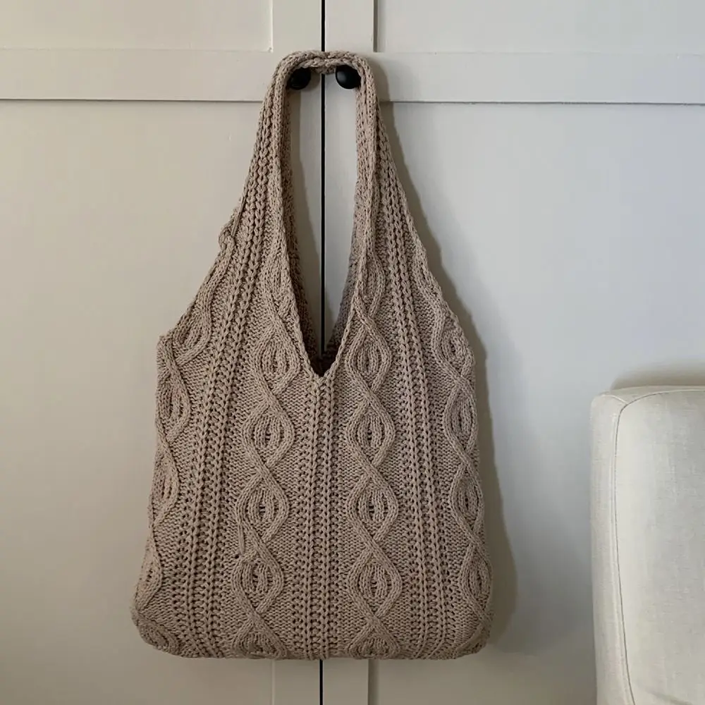 Hollow Women Shoulder Bags Retro Woven Solid Color Crochet Bag Large Capacity Shopping Tote Women Shoulder Bags