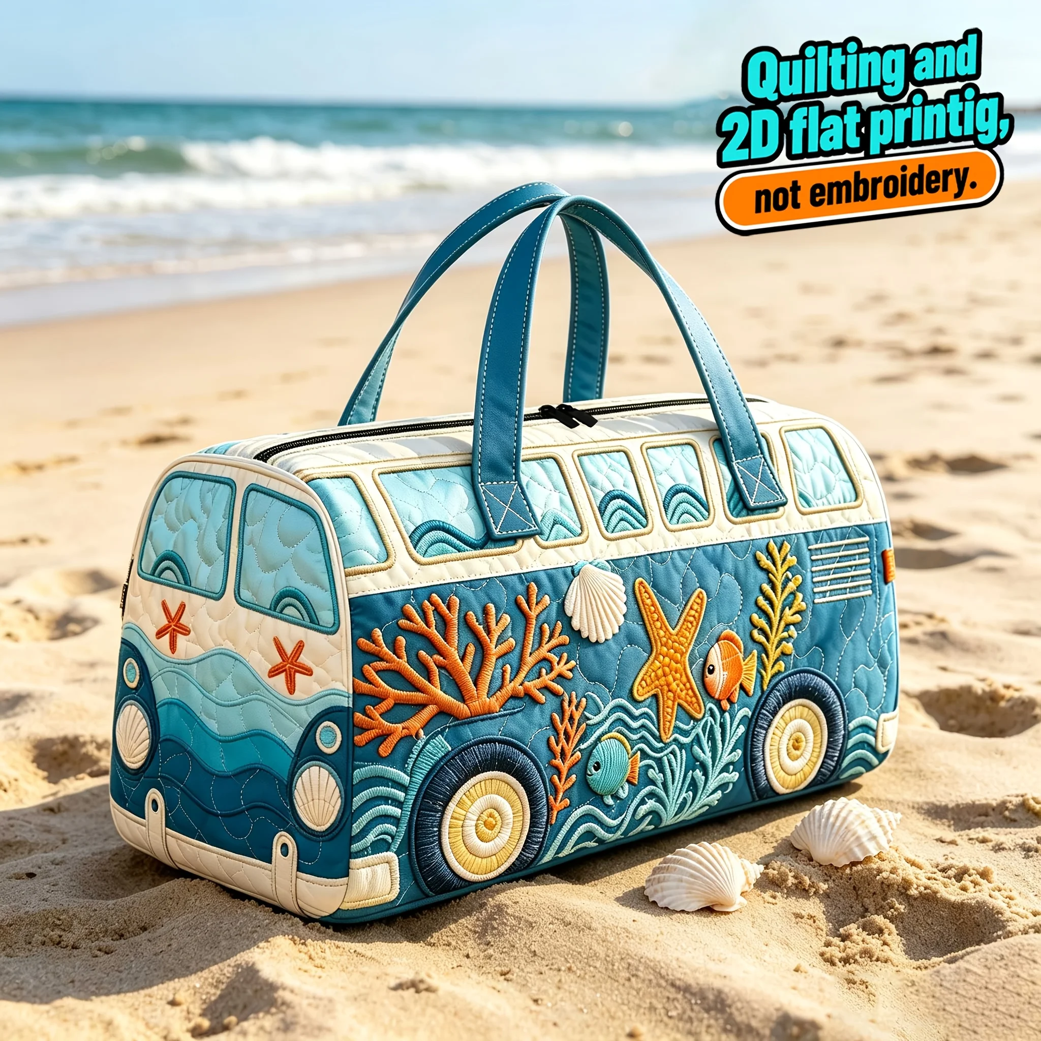 Fashion 3D Quilted Backpack - Bus Design - Large Capacity Travel Handbag - Retro Bohemian Style - Daily Travel