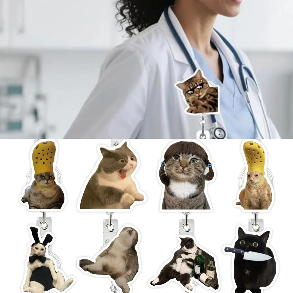 New Funny Meow Retractable Badge Holder Reel Id Card Holder For Office Workers Doctors Nurses Medical Students Id Name Tag