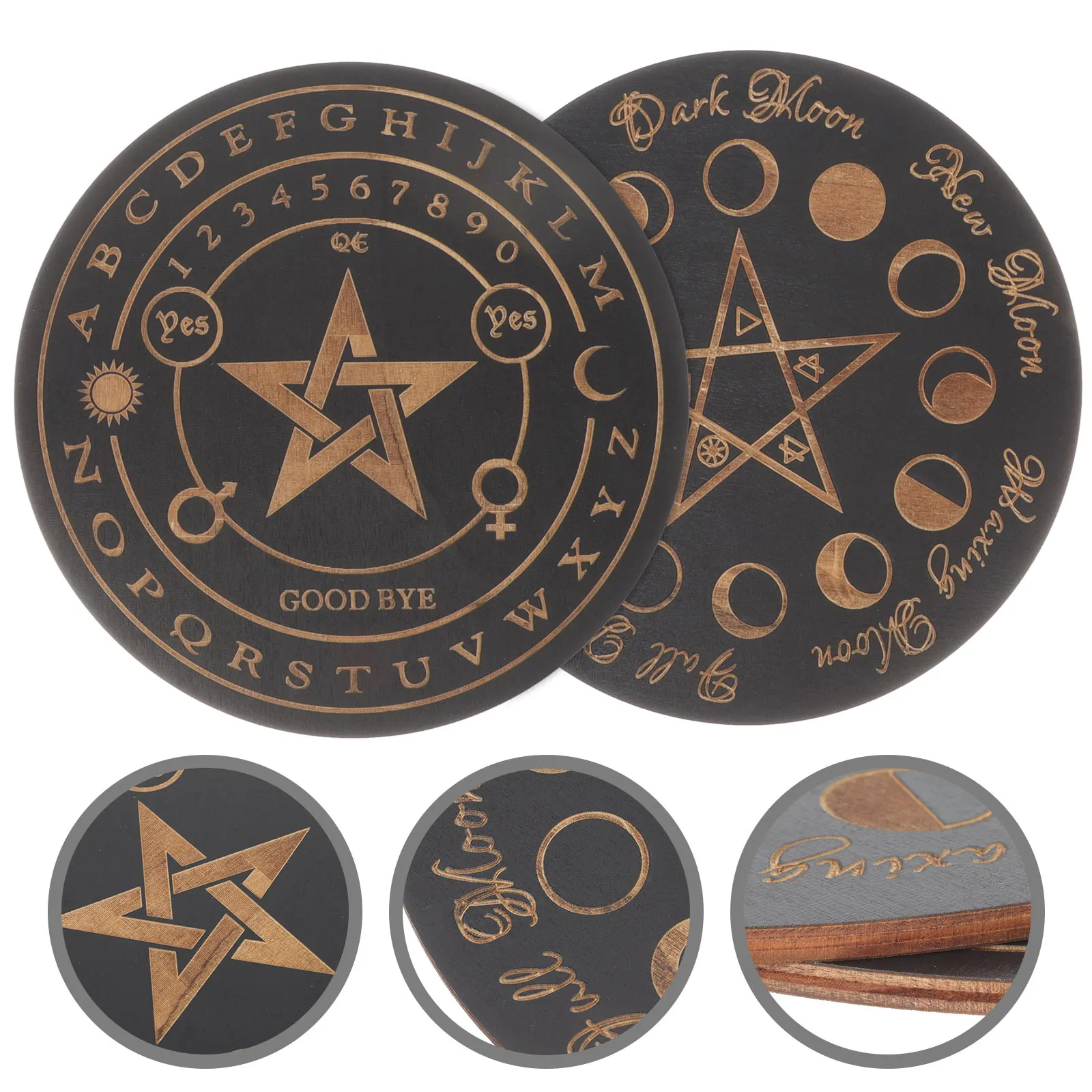 

2pcs Wooden Carving Plate Home Decoration Party Desktop Divination Prop Pendulum Wood Divination Supplies Tarot Wooden Board