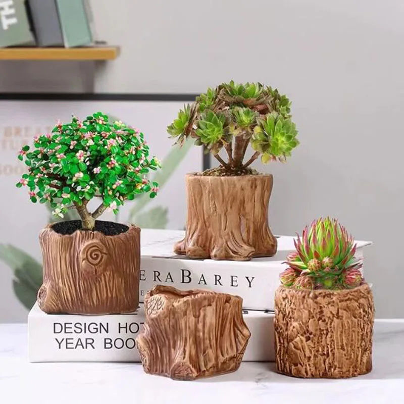 

Ceramic Fleshy Plant Pot Imitation Wood Roots Flowerpot Bonsai Vase Plant Container Desktop Ornaments Home Decor