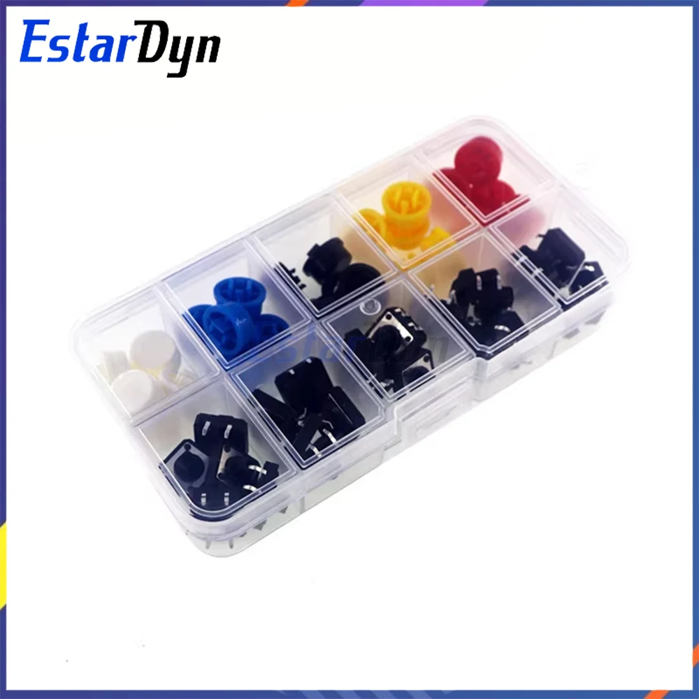25PCS Tactile Push Button Switch Kit, 12x12mm Momentary Micro Switch with Assorted Color Caps for Arduino Raspberry Pi DIY