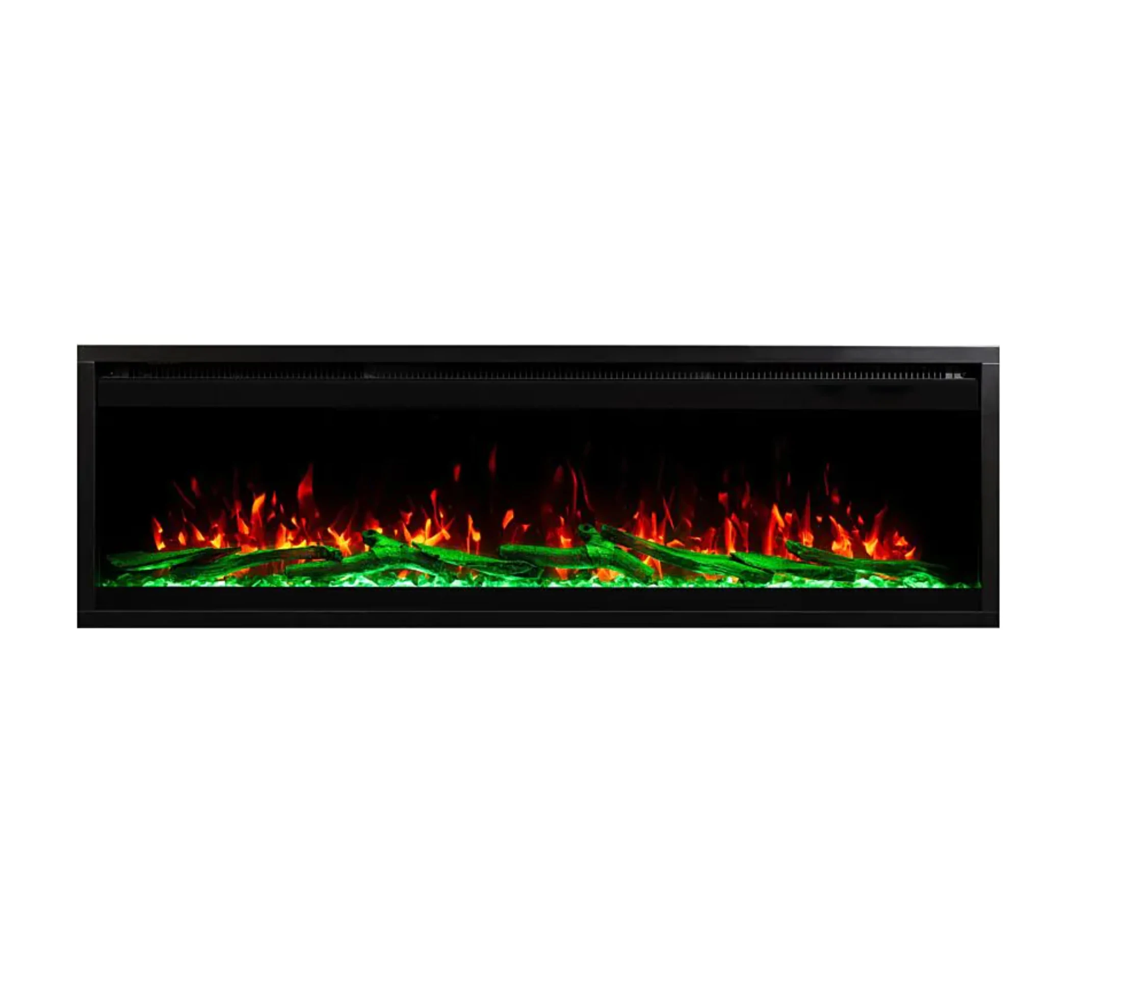Chimenea eléctrica inteligente controlada por WiFi de 60 pulgadas, soporte de pared negro con cristal para hoteles
