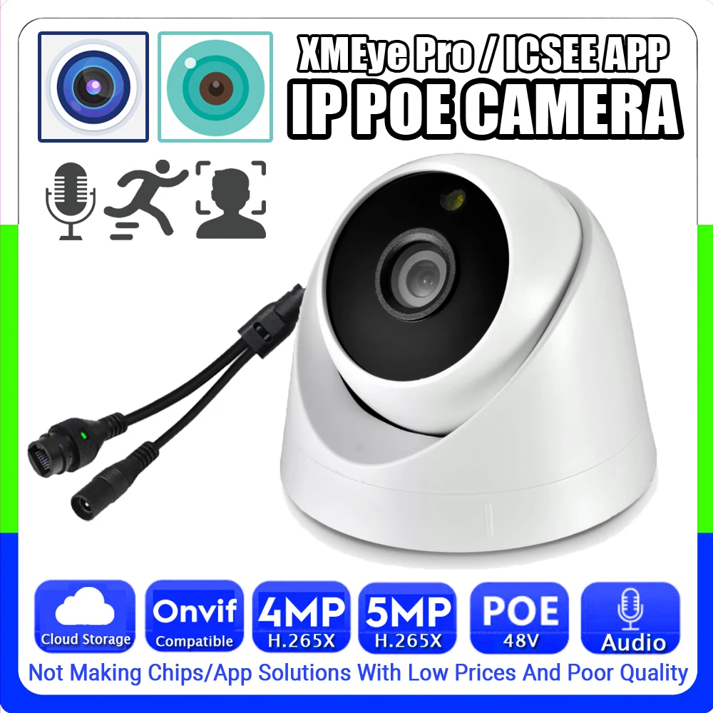 

Audio POE IP Dome Camera Indoor Home 5MP 4MP H.265 HD Digital Mic Onvif Ai Face/Motion Detection Cloud Storage Xmeye ICSEE App