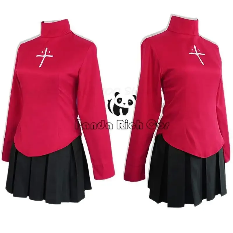 Tohsaka Jean Cosplay Fantasias Femininas, Anime Fate Stay Night, Camisa Vermelha, Saia, Peruca, Vestido, Colar, Halloween, Interpretação de Papéis