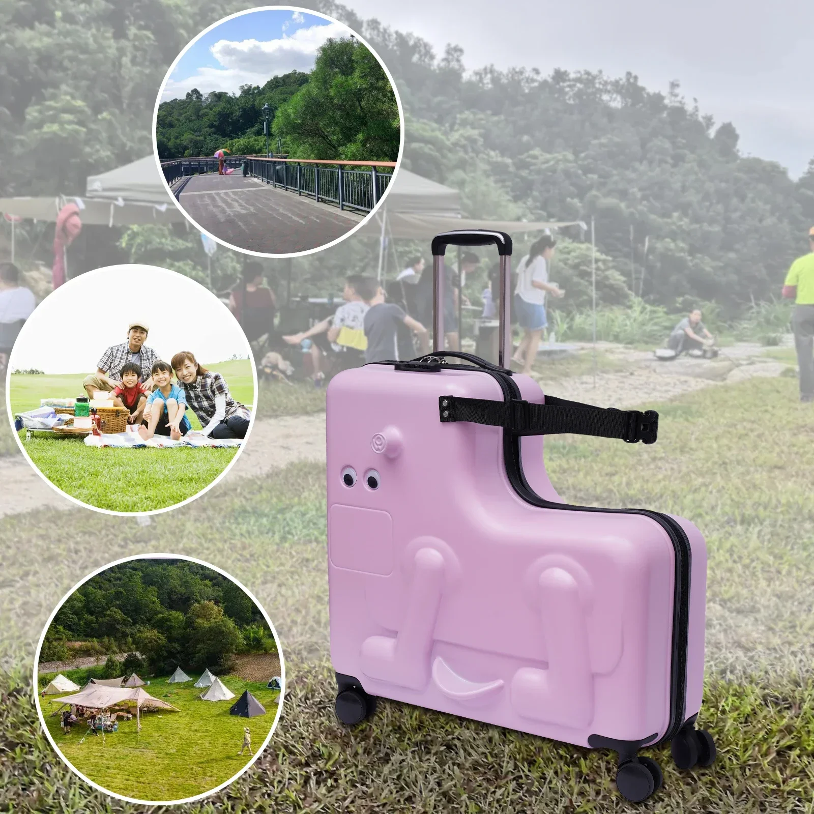 24인치 핑크색 안전하고 재미있는 어린이 여행용 접이식 안전벨트가 있는 탑승형 캐리어