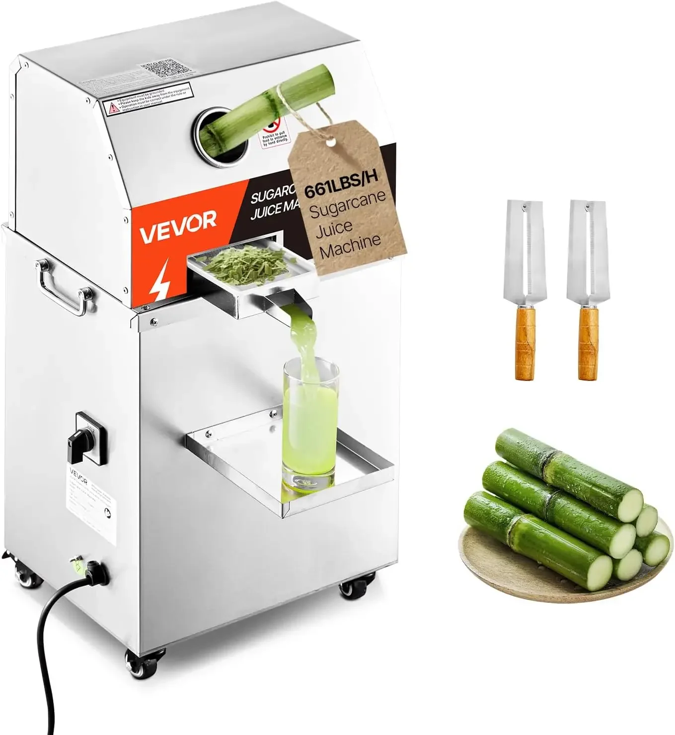Electric Sugar Cane Juicer, 800W Sugarcane Juicer Machine with 661LBS/H High Output, 3 Stainless Steel Rollers, 2.4