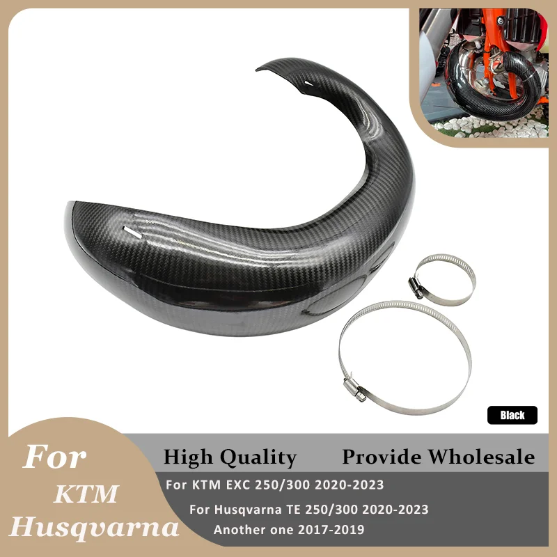 For KTM Husqvarna Motorcycle Exhaust Guard Carbon Fiber Black Protection Heat Shield Cover EXC 250 300 TE 2020 20212022 2023