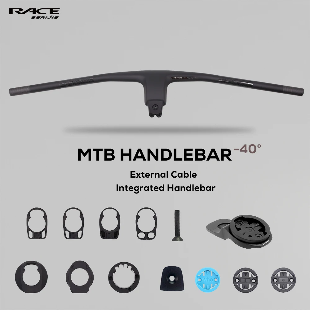 

BERIJIE Carbon MTB Handlebar,-40° Efficient Integrated Handlebar,28.6mm,Lightweight Integrated Cockpit XC Handlebar,740/760mm