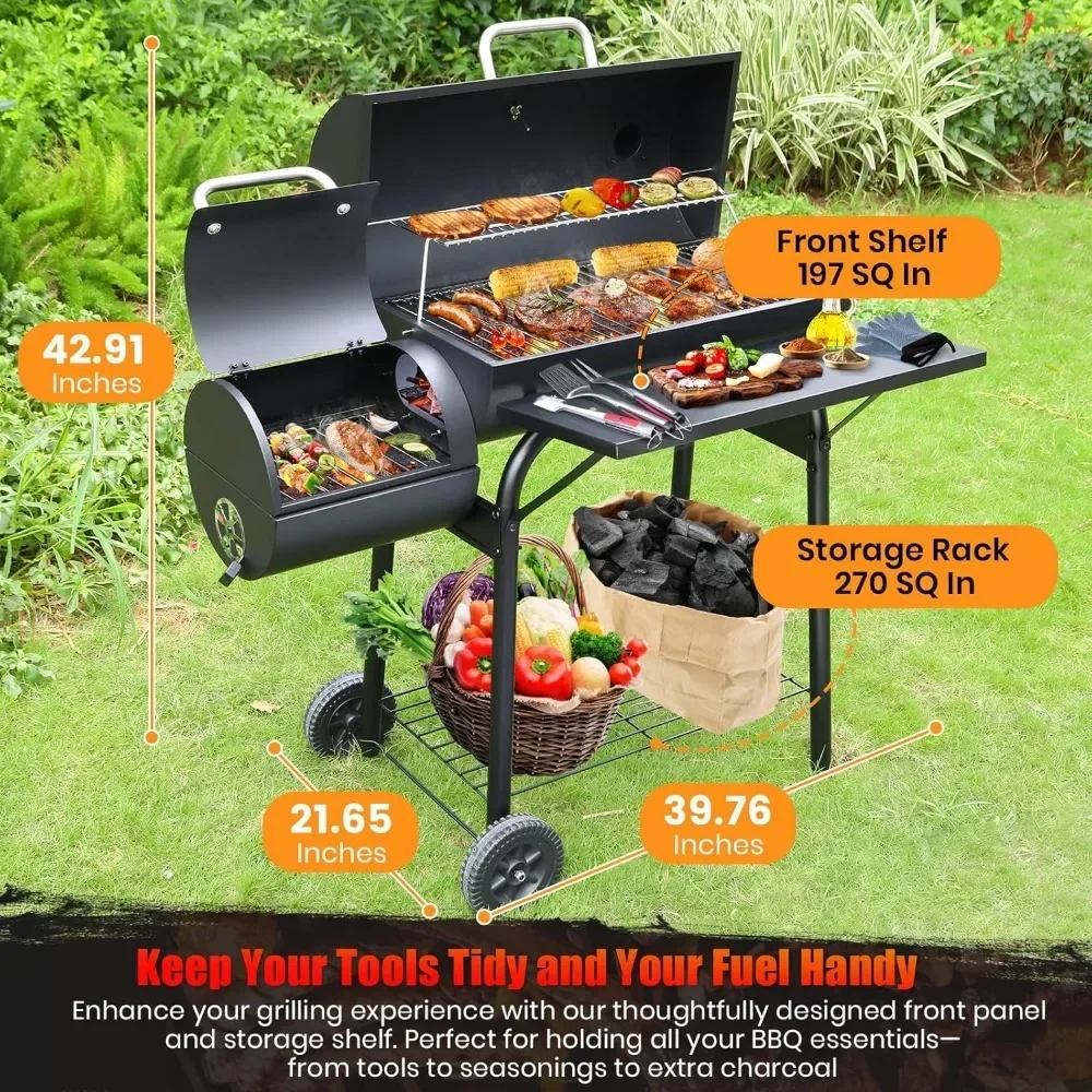 

BBQ Grill, Charcoal Grills Offset Smoker, Charcoal Barbecue Grills, Barrel BBQ Grill and Smokers Combo
