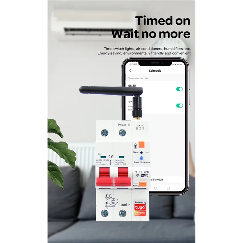 

Tuya Smart Wifi RS485 2P RCBO Breaker Prepaid Meter Timer Switch Voltage Current Protector Voice Control 63A Adjustable Durable-