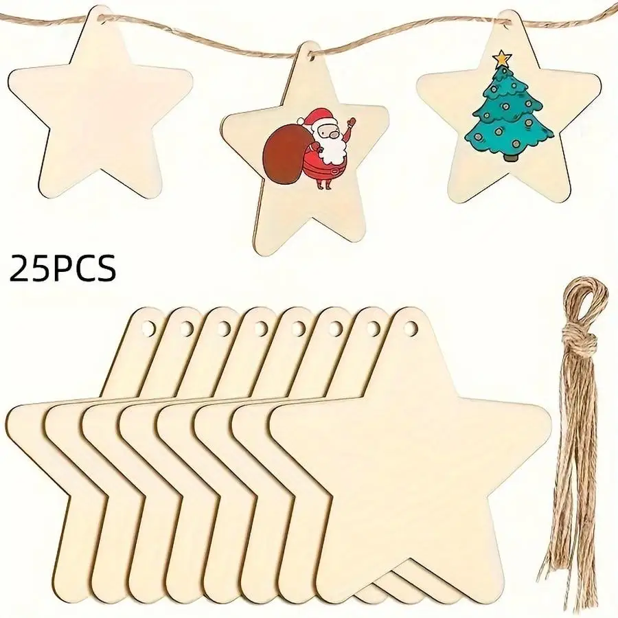 1/5/10/20/50/100pcs Wooden Crafts, DIY Christmas Ornaments with Pentagrams, Festive Decorations Mixed Color Mini Items Daughters