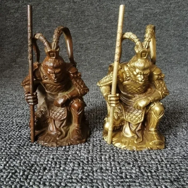 

Antique Gold Brass SunWuKong Monkey King Figurines Retro Office Desktop Decoration Miniature Car Ornament Bronze Home Decor