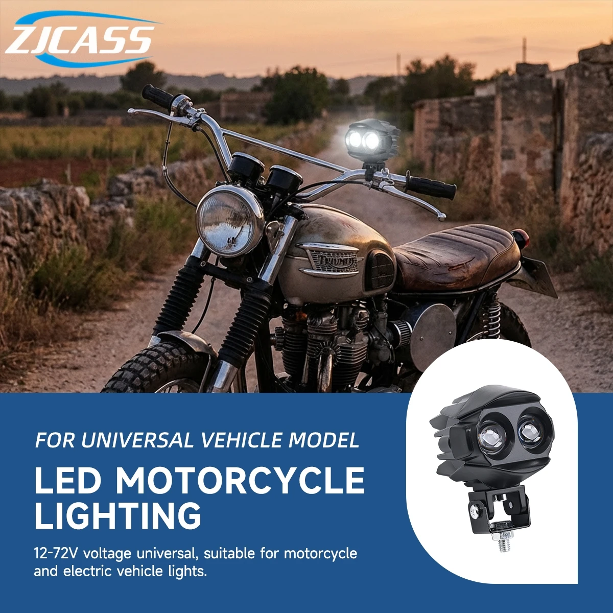 12-72V Headlight, Yellow White High/Low Beam, Easy Installation for Motorcycle/E-bike/Tricycle/Engineering Vehicle