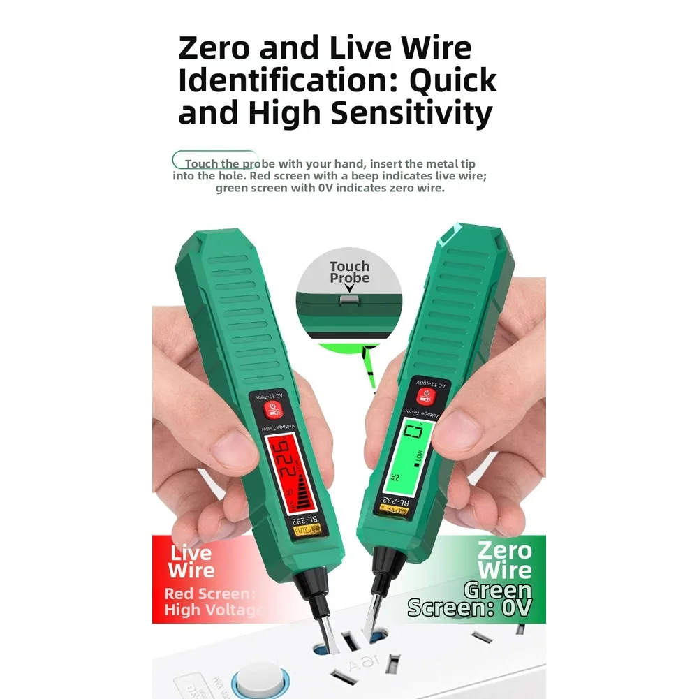Digital Voltage Tester Pen With LCD Display Sound Light Alarm NCV Detection 12-400V Electrical Testing Tool For Electrician Work