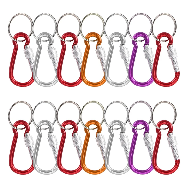 14 Pcs 5 Screw Lock Mini Multicolor Aluminum Carabiner Hook W Keyring