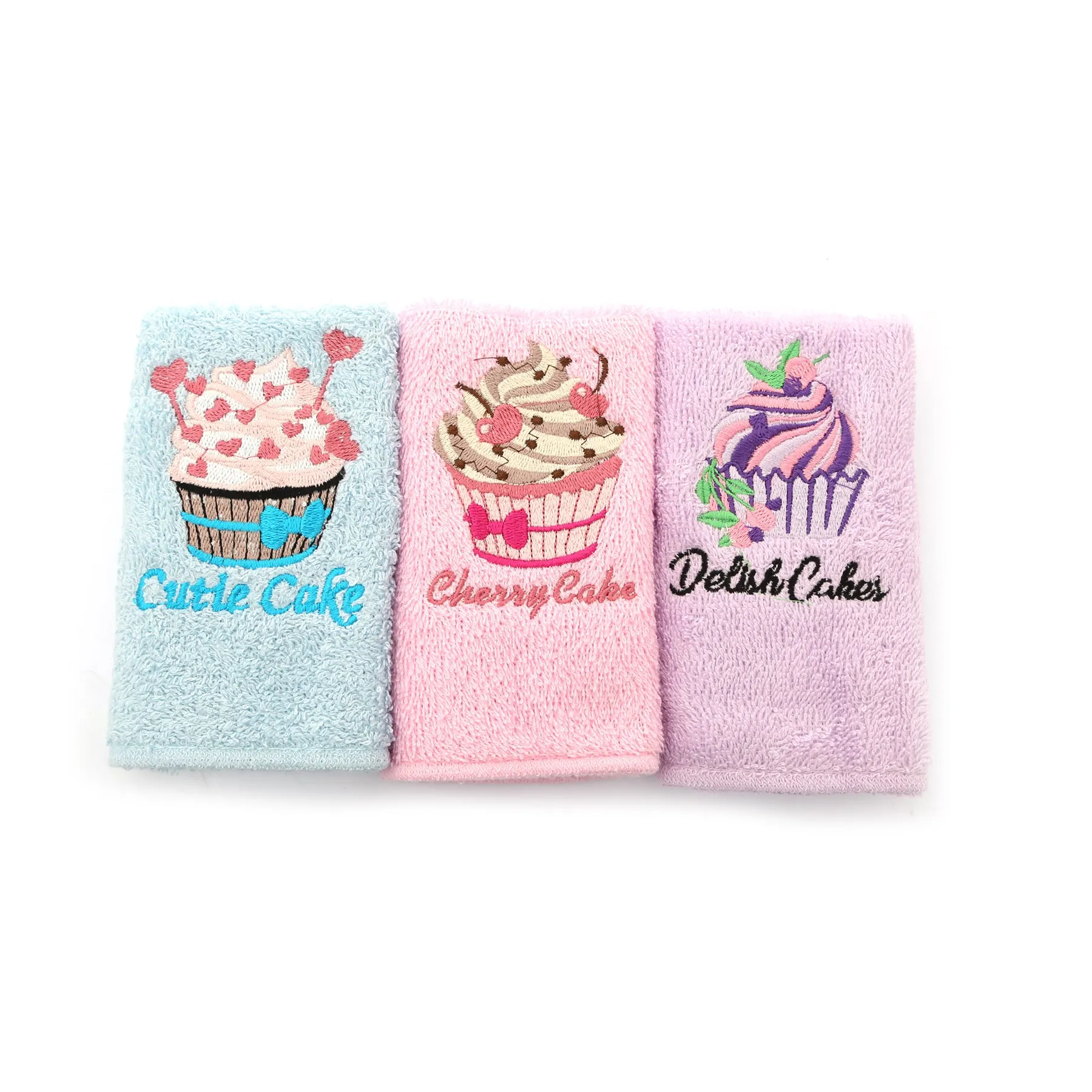 Hand Towel 3 Pcs Cupcake Knitted Embroided 100% Turkish Cotton 30 x 50 cm Gift Box Kitchen Towel Set