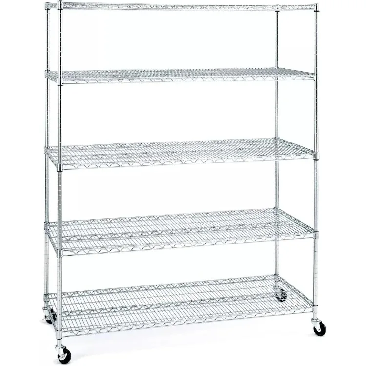 UltraDurable Heavy Duty NSF Solid Steel Wire Rack Storage Unit Wheels, 5-Tier Shelving, 60