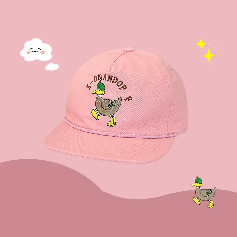 1PCS Cute Duckling Letter Embroidered Flat Brim Sun Shading Wide Brim Adjustable Hip-Hop Baseball Cap Suitable For Daily Wear