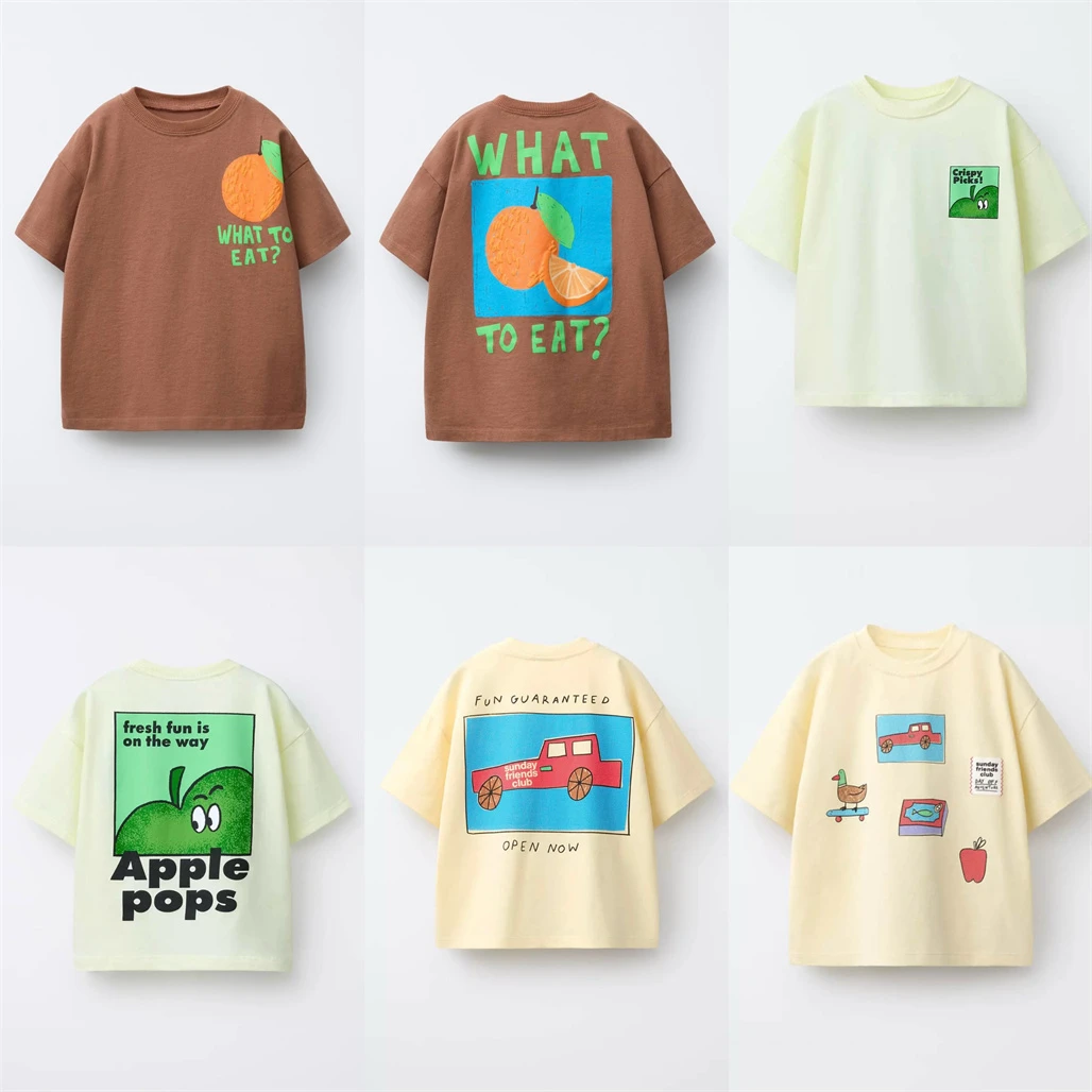 Summer Lovely TShirt 1-7Years Old Boys Girls Printed Tees Kids New Design Tops Round Neck Bottoming Shirt Cotton Short Sleeve