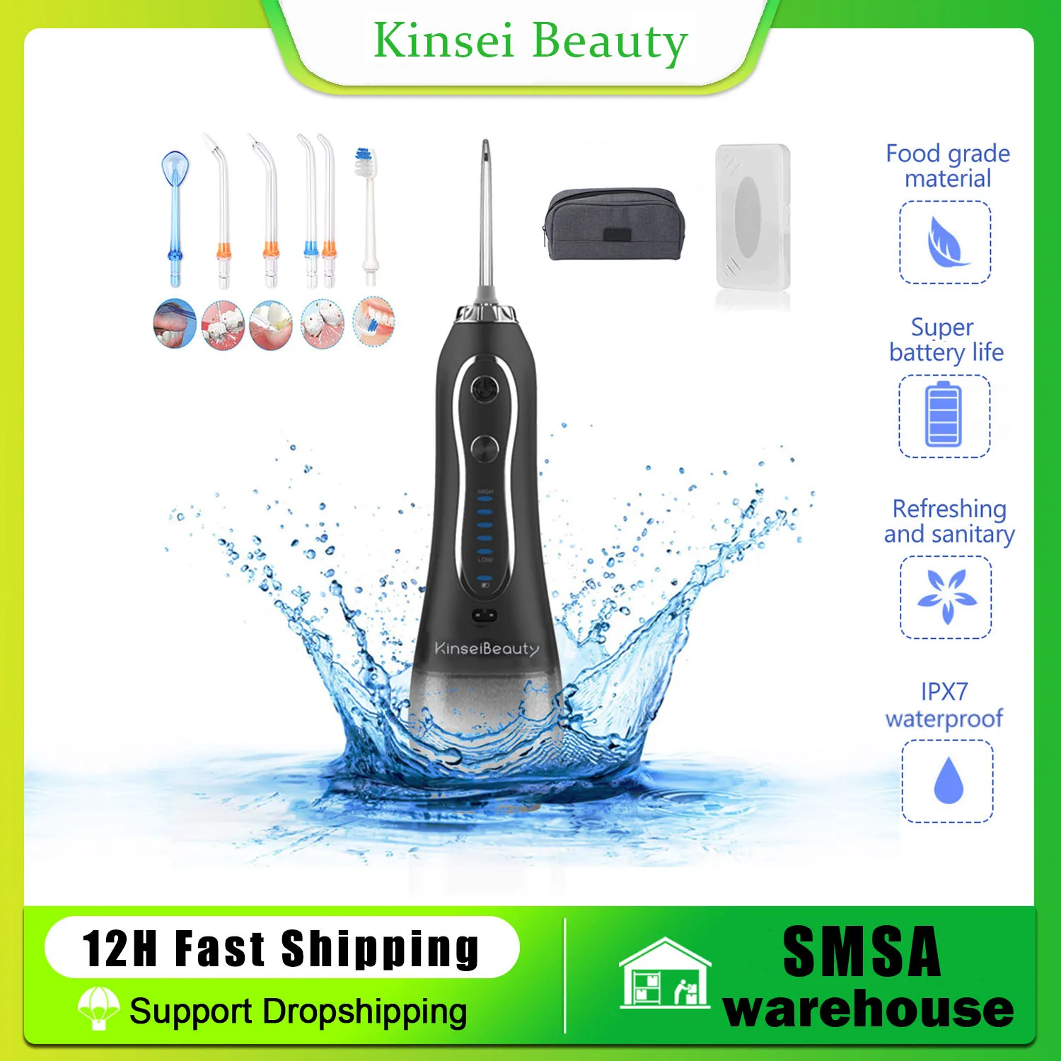 Kinseibeauty Oral Irrigator Water Flosser Dental Oral Irrigator for Teeth Whitenin Flosser USB Rechargeable 5 Modes 300ml Tank