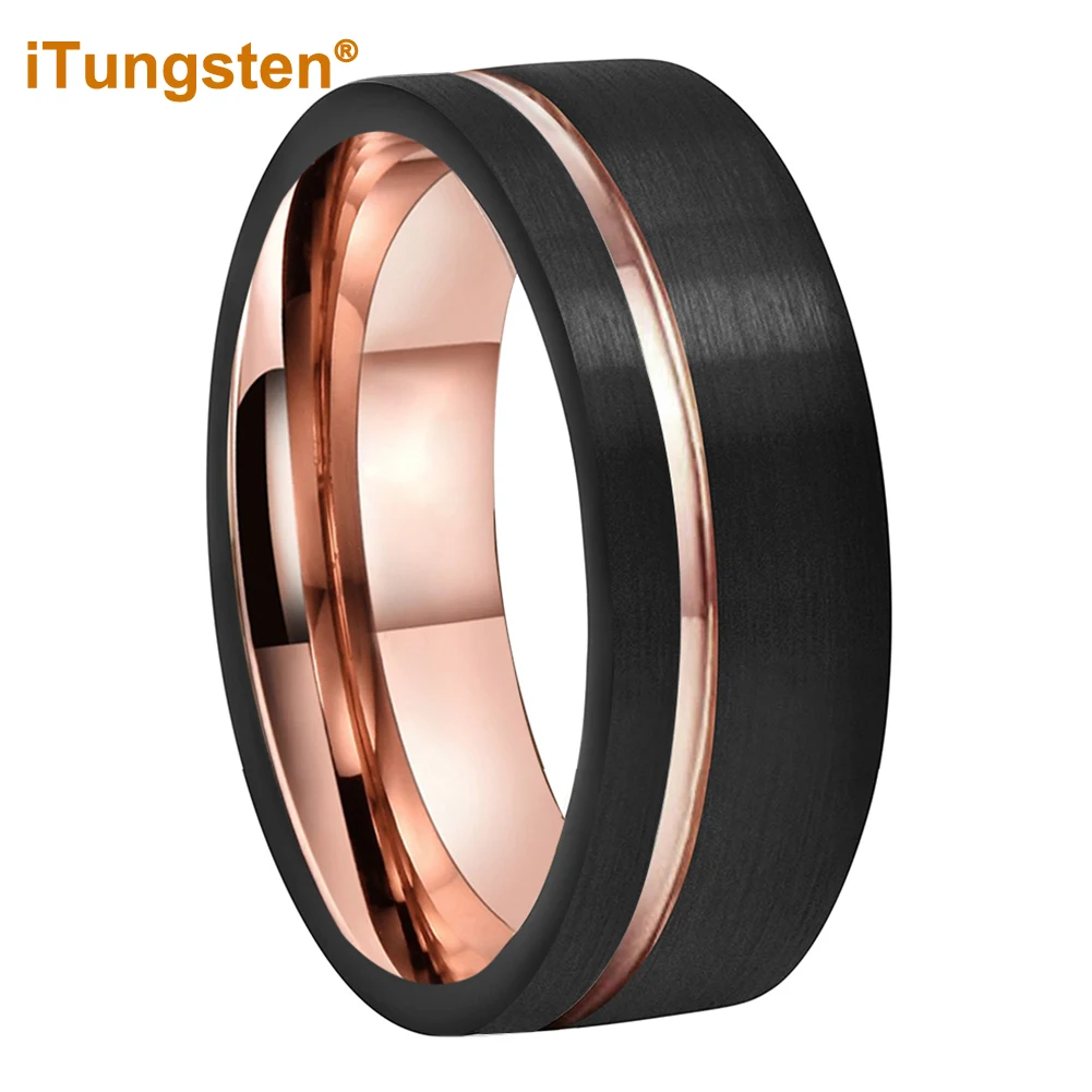 

iTungsten 6mm 8mm Dropshipping Mens Womens Tungsten Carbide Ring Wedding Band With Offset Groove Brushed Finish Comfort Fit