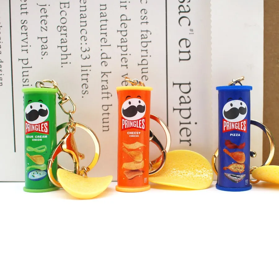 Food & Play Imitation Pringles Potato Chip Key chain bucket snack pizza potato chip pendant bag hanging gift