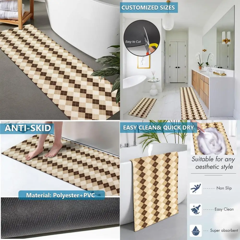 

custom-sized rubber non-slip absorbent thin bath rugs, quick dry, door-friendly, washable for bathroom floors