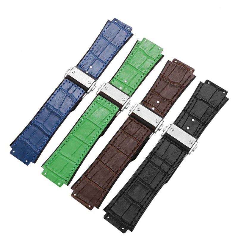 Echt Lederen Horlogeband Voor Hublot Big Bang Waterdicht Heren Koeienhuid Horlogebandje Rubber Horloge Ketting Armband 25-19Mm Pols