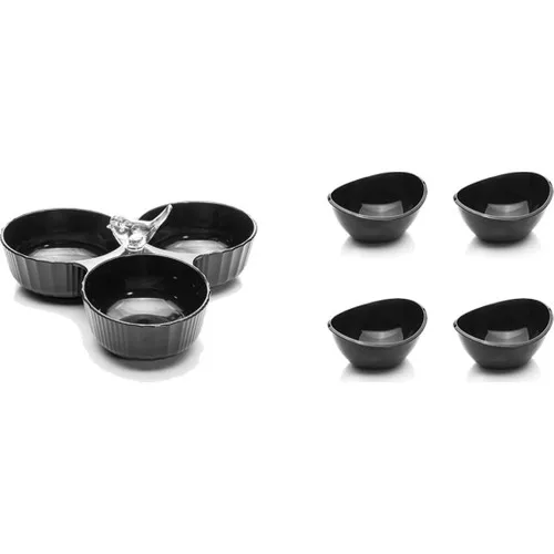 EW's Kitchenware Acrylic Black 3 Compartments Confectionary + 4 Pcs Service Bowls