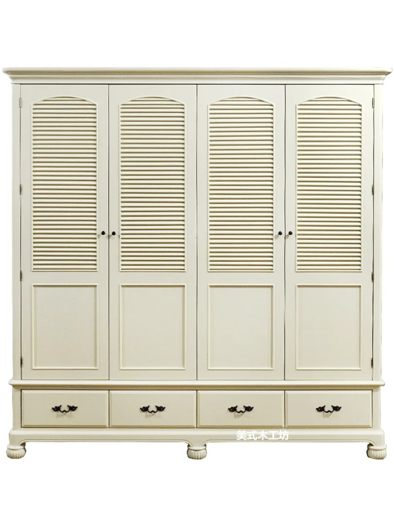 

Bedroom four-door wardrobe louver large capacity wardrobe vintage ivory white locker