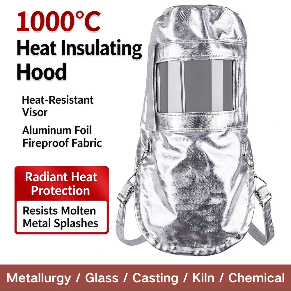 1000°C Radiant Heat Resistant Aluminum Foil Protective Hood, Anti-Splash Welding & Smelting Heat Insulation Cape