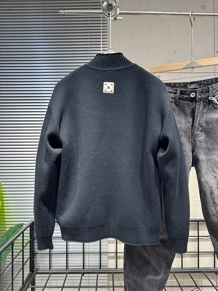 النمط الياباني INS نصف الياقة المدورة سستة سترة الرجال الشتاء تنوعا البلوز محبوك سترة الشباب عادية سميكة #2