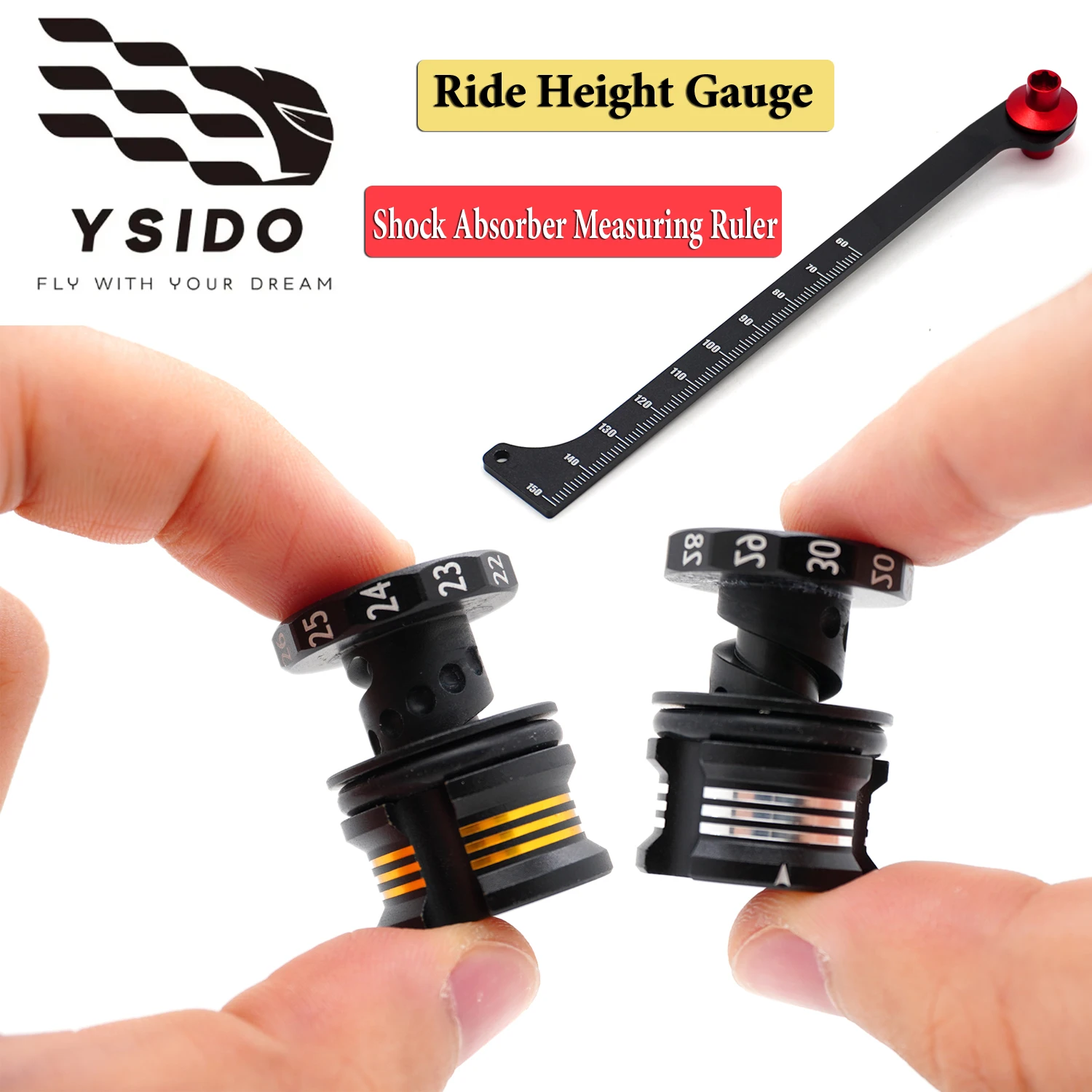 YSIDO Measuring Ruler Adjustable Ride Height Gauge Measuring Tool Shock Absorber for 1:8 1:10 Off-Road Truck Buggy RC Car Parts